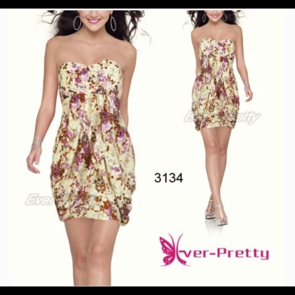 EverPretty Strapless Lace Mini Dress Floral NWT